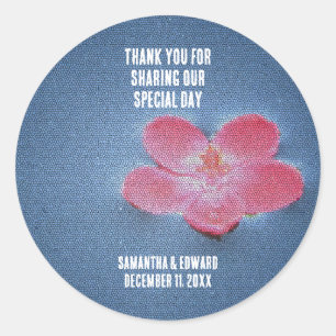 Sticker Rond Mariage Merci Invité Enveloppe rose Fleur Sceau