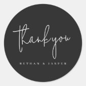 Sticker Rond Mariage Merci manuscrit noir (Devant)