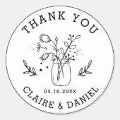Sticker Rond Mariage Merci Mason Fleurs Jar (Devant)