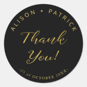 Sticker Rond Mariage merci or noir élégant (Devant)