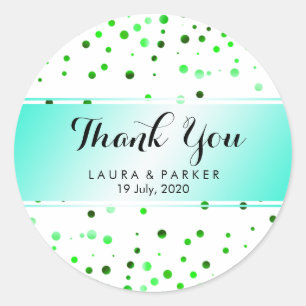 Sticker Rond Mariage Merci Parties scintillant vert Confetti