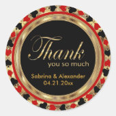 Sticker Rond Mariage Merci Poker Chip en Rouge & Or (Devant)