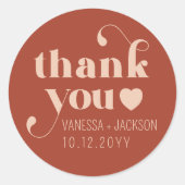 Sticker Rond Mariage Merci rétro | Rose en terre cuite (Devant)