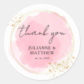 Sticker Rond Mariage Merci rose Aquarelle moderne (Devant)