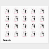 Sticker Rond Mariage Merci rose noir mariée Groom Dessin (Feuille)