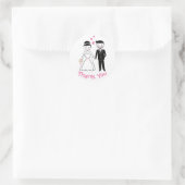 Sticker Rond Mariage Merci rose noir mariée Groom Dessin (Sac)