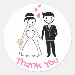 Sticker Rond Mariage Merci rose noir mariée Groom Dessin
