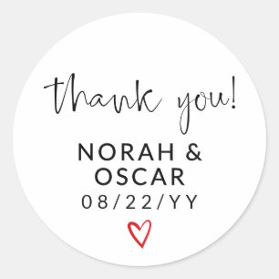 Sticker Rond Mariage Merci Script Signature Noir Cœur Rouge