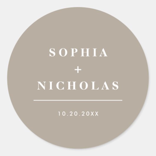 Sticker Rond Mariage minimal élégant moderne gris olive (Devant)