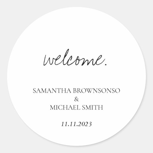 Sticker Rond Mariage minimal manuscrit Enregistrer la date bien (Devant)