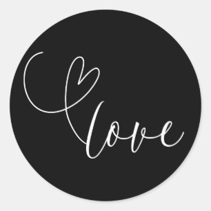 Sticker Rond Mariage minimaliste Amour noir et blanc coeurs mod