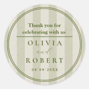 Sticker Rond Mariage minimaliste aux rayures verticales vert sa