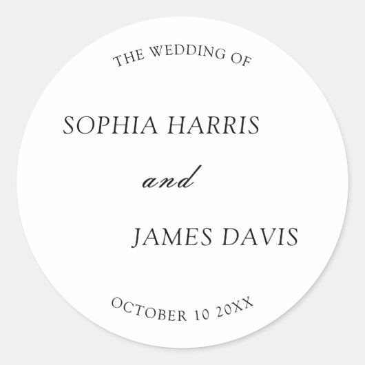 Sticker Rond Mariage minimaliste blanc moderne élégant (Devant)