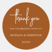 Sticker Rond Mariage minimaliste Burnt Orange (Devant)