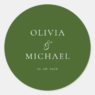 Sticker Rond Mariage minimaliste chic écriture Forest Green