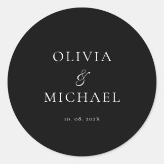 Sticker Rond Mariage Minimaliste Chic Script Noir