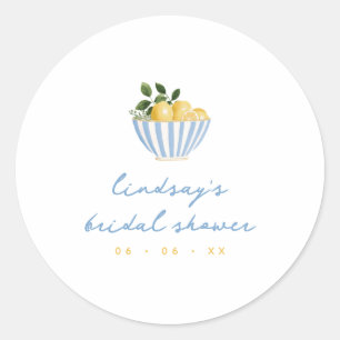 Sticker Rond Mariage Minimaliste Citrons Shower Bleu Et Jaune