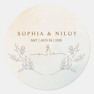 Sticker Rond Mariage minimaliste d'art en ligne moderne