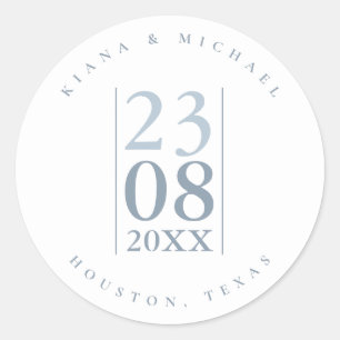 Sticker Rond Mariage minimaliste Date Dusty Blue ID889