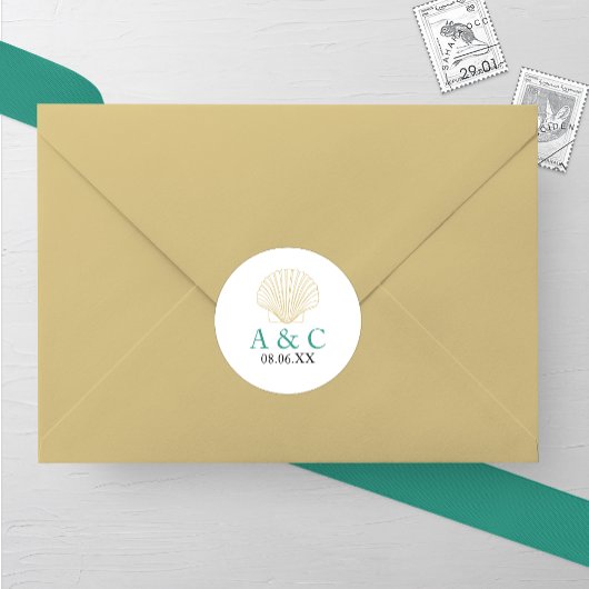 Sticker Rond Mariage minimaliste de coquillages