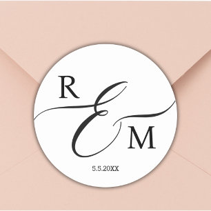 Sticker Rond Mariage minimaliste de luxe discret avec monogramm