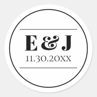 Sticker Rond Mariage minimaliste de monogramme noir et blanc