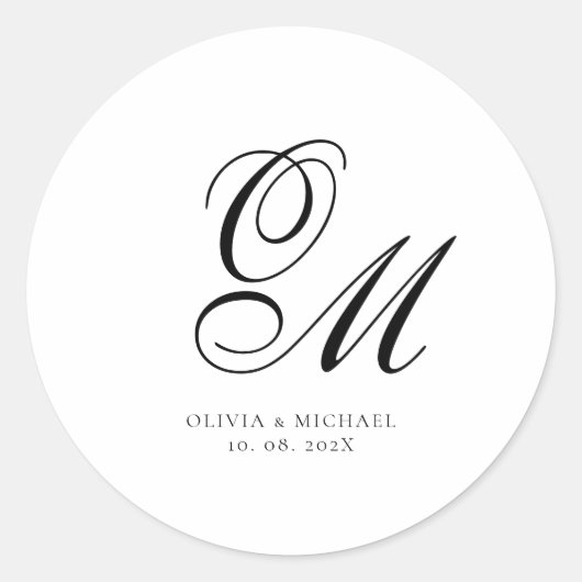 Sticker Rond Mariage minimaliste de script Monogramme (Devant)