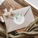 Sticker Rond Mariage minimaliste Eucalyptus Merci Faveur<br><div class="desc">Cet eucalyptus minimaliste merci mariage faveur classique collant rond est parfait pour un mariage moderne. L'aménagement comprend des branches et des feuilles d'eucalyptus botaniques élégants dessinés à la main dans des aquarelles. Faites de l'autocollant votre propre étiquette en incluant vos noms, l'événement (s'il y a lieu) et la date. Ces...</div>