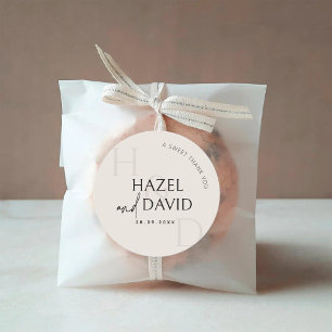 Sticker Rond Mariage Minimaliste Monogramme Noir et Ivoire Mode