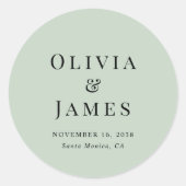 Sticker Rond Mariage Minimaliste Monogramme Vert Sauge (Devant)