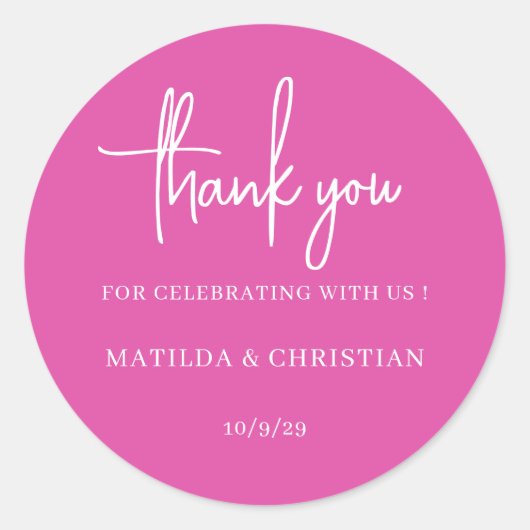 Sticker Rond Mariage minimaliste rose Fuchsia (Devant)