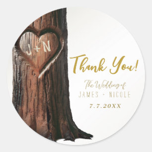 Sticker Rond Mariage minimaliste rustique de l'arbre cardiaque