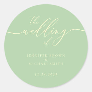 Sticker Rond Mariage Minimaliste Script Pistache & Crème