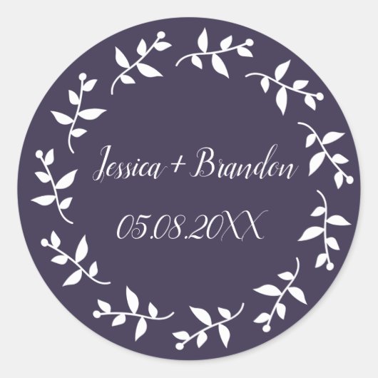 Sticker Rond Mariage minimaliste simple et élégant violet (Devant)