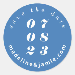 Sticker Rond Mariage minimum gras Date Enregistrer la date bleu