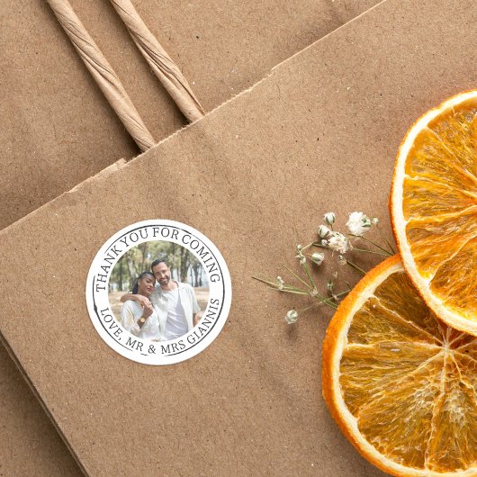 Sticker Rond Mariage Modèle photo de Merci blanc
