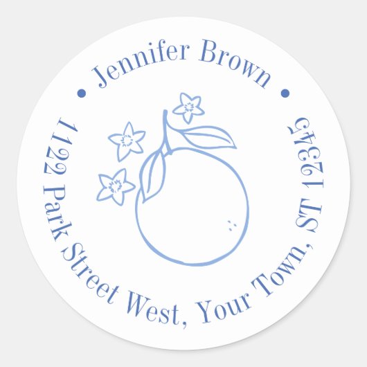 Sticker Rond Mariage Modern de Citron Bleu et Blanc (Devant)