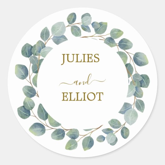 Sticker Rond Mariage moderne à l'eucalyptus (Devant)