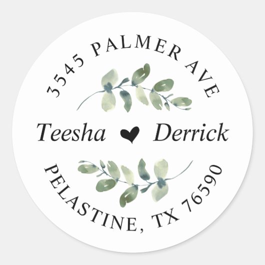 Sticker Rond Mariage moderne Adresse de retour de verdure Eucal (Devant)