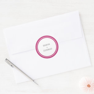 Sticker Rond Mariage Moderne avec Bordure Rose Vibrante Gras