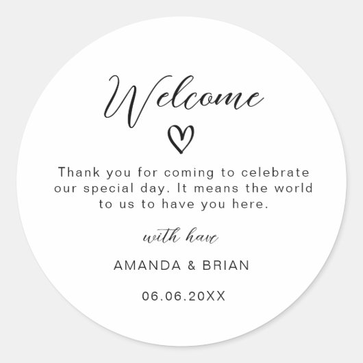 Sticker Rond Mariage moderne Bienvenue Favoriser Sac Merci Cade (Devant)