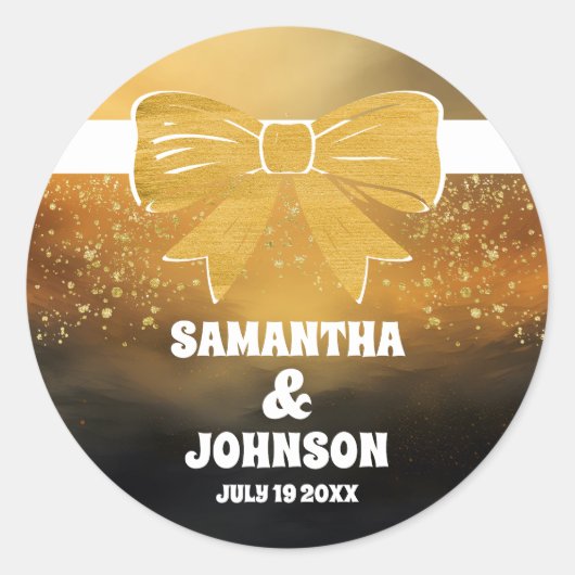 Sticker Rond Mariage moderne Bold Black Gold Bow (Devant)