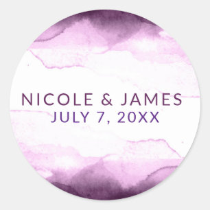 Sticker Rond Mariage Moderne Chic Aquarelle Pourpre Boysenberry