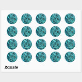 Sticker Rond Mariage Moderne Chic Tourbillon Bleu sarcelle et O (Feuille)