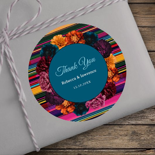 Sticker Rond Mariage moderne de fleurs mexicaines