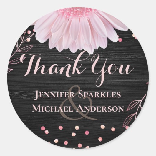 Sticker Rond Mariage moderne de marguerite rose noire (Devant)