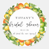 Sticker Rond Mariage Moderne d'Été Oranges Citron Citrus (Devant)