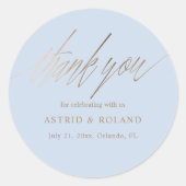 Sticker Rond Mariage moderne Dusty Blue & Faux Gold Favor (Devant)