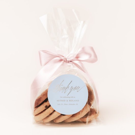 Sticker Rond Mariage moderne Dusty Blue & Faux Gold Favor