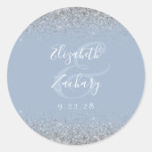 Sticker Rond Mariage moderne Dusty Blue Silver Parties scintill (Devant)